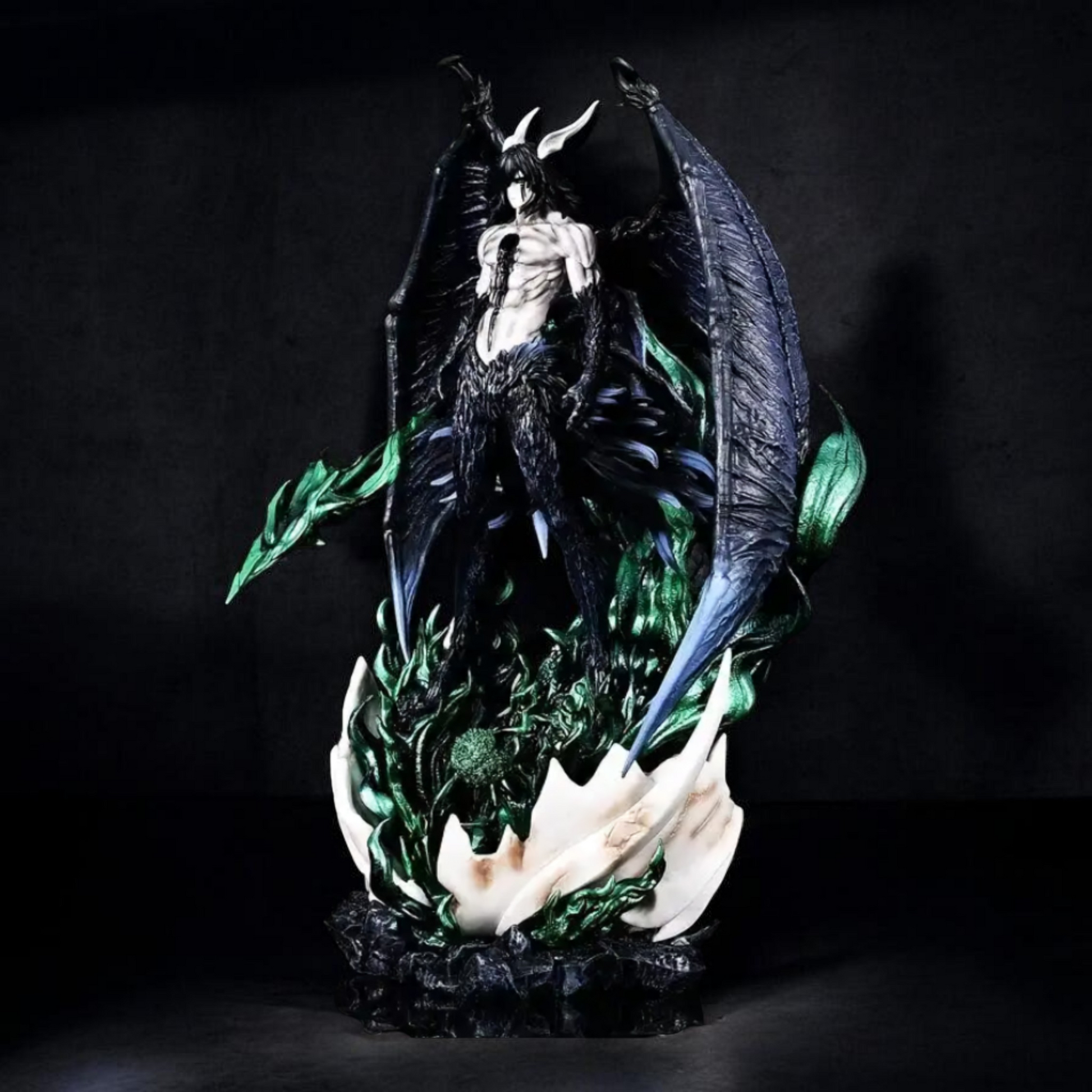 Dragon-like creature with wings and green accents on a dark background