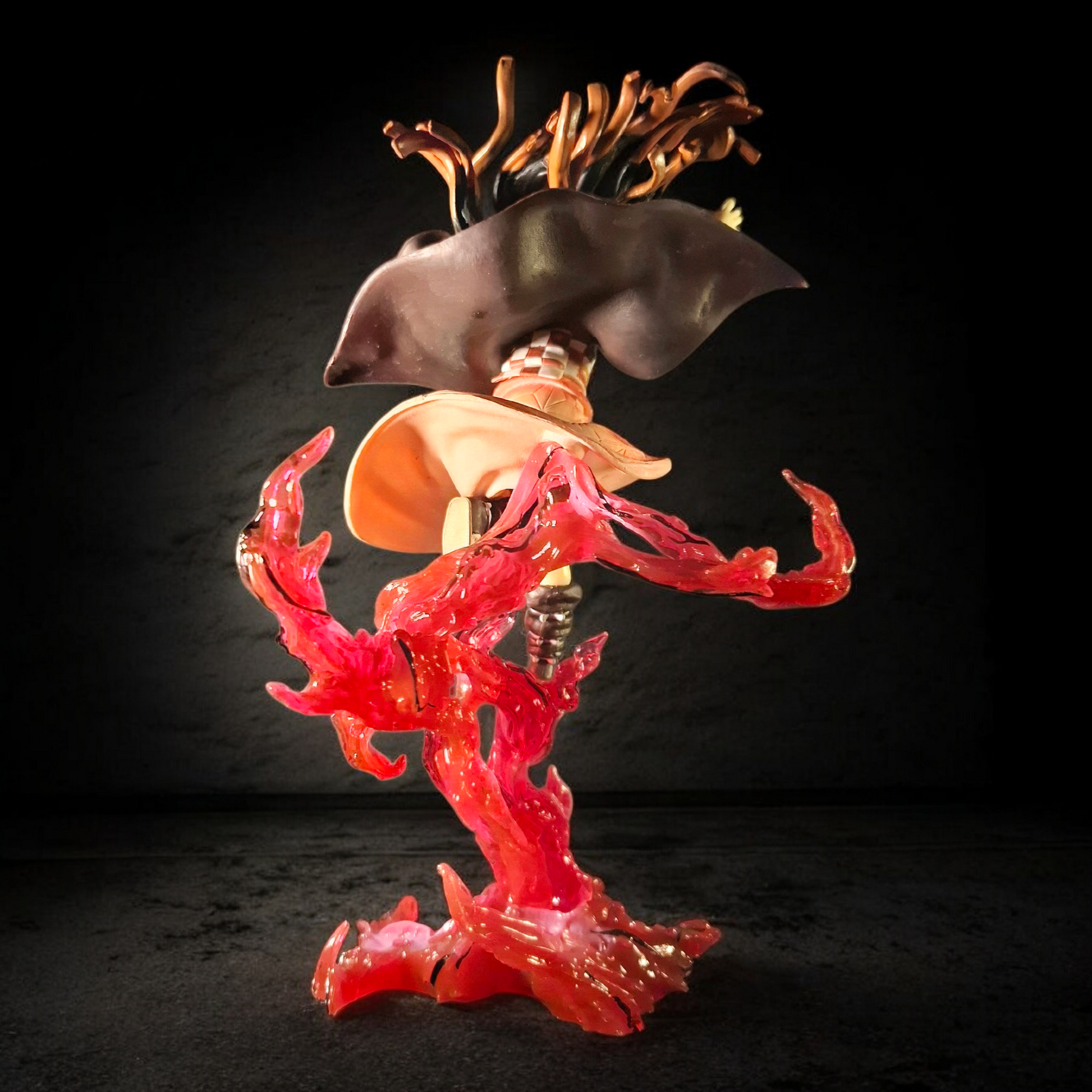 Decorative lamp with shark and coral design on a dark background