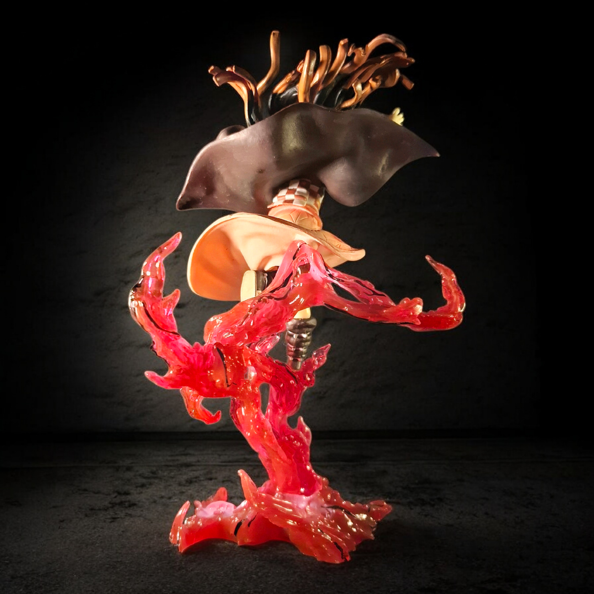 Decorative lamp with shark and coral design on a dark background