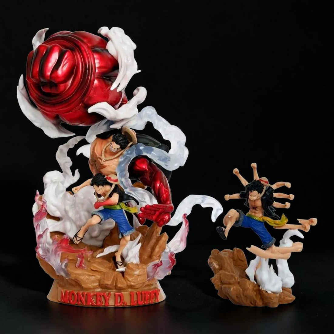 Illustration of a dynamic scene with a large red rose, a ship, and characters in a dramatic setting.