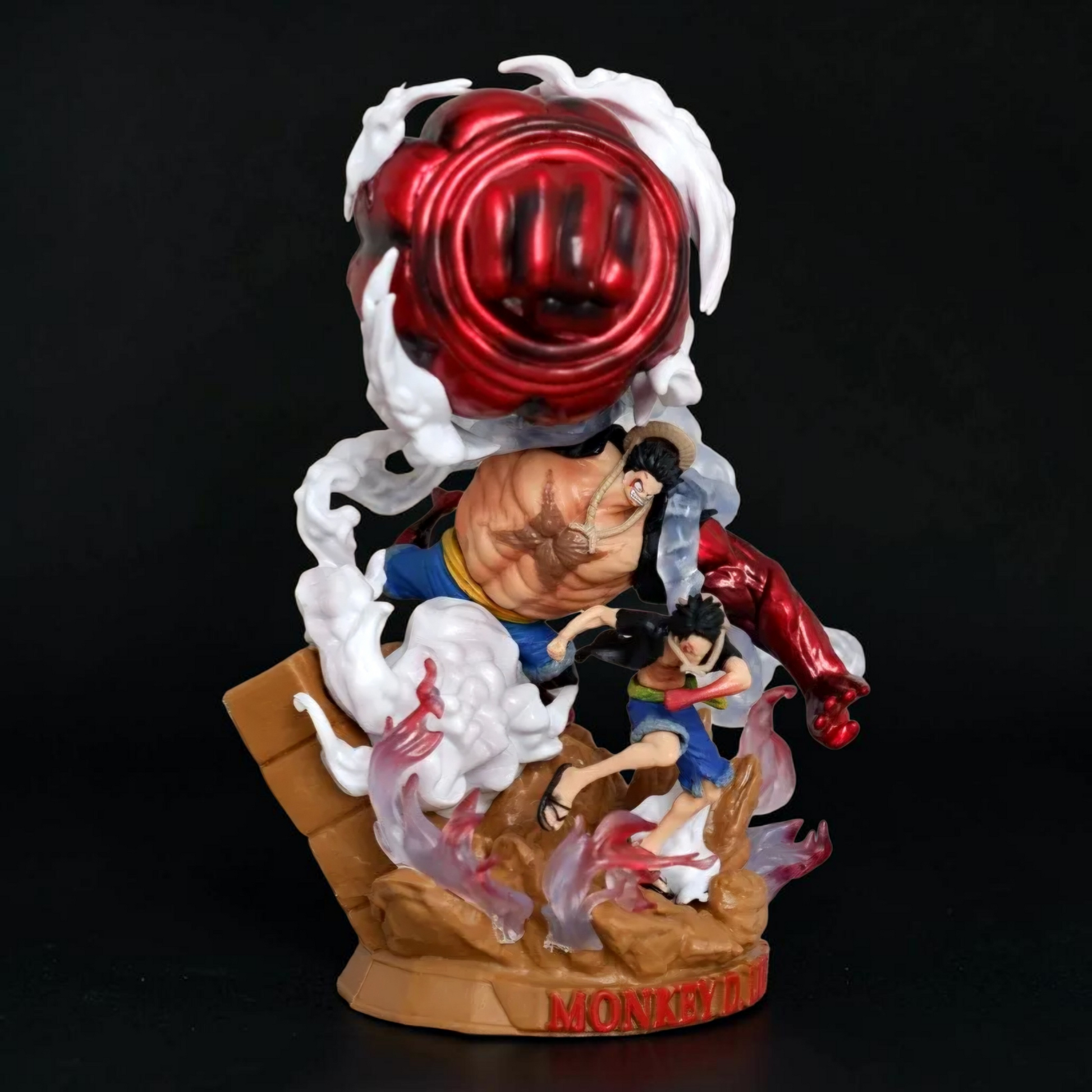 Action figure with a red ball and characters on a black background