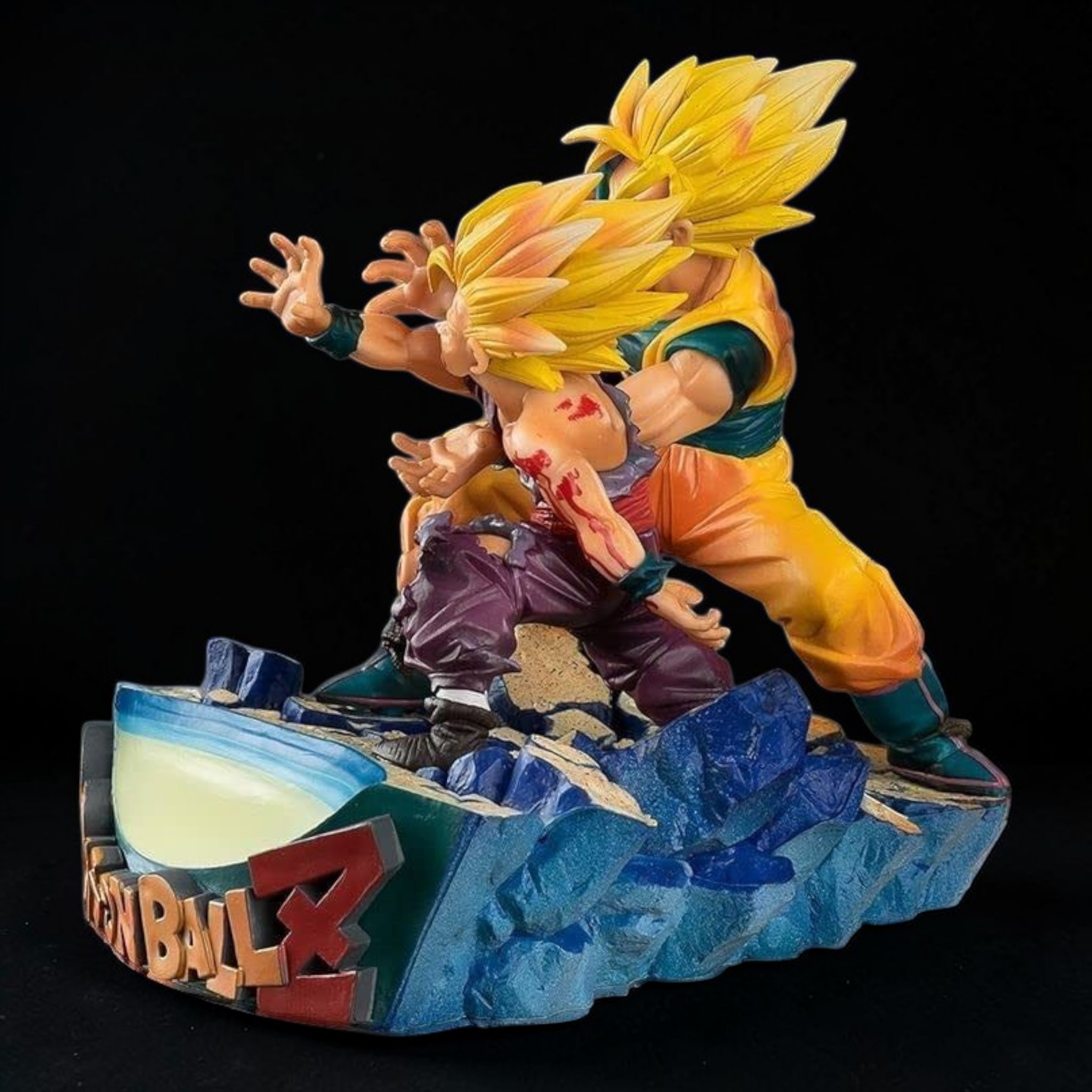 Action figure of a character from Dragon Ball Z on a platform with the series logo.