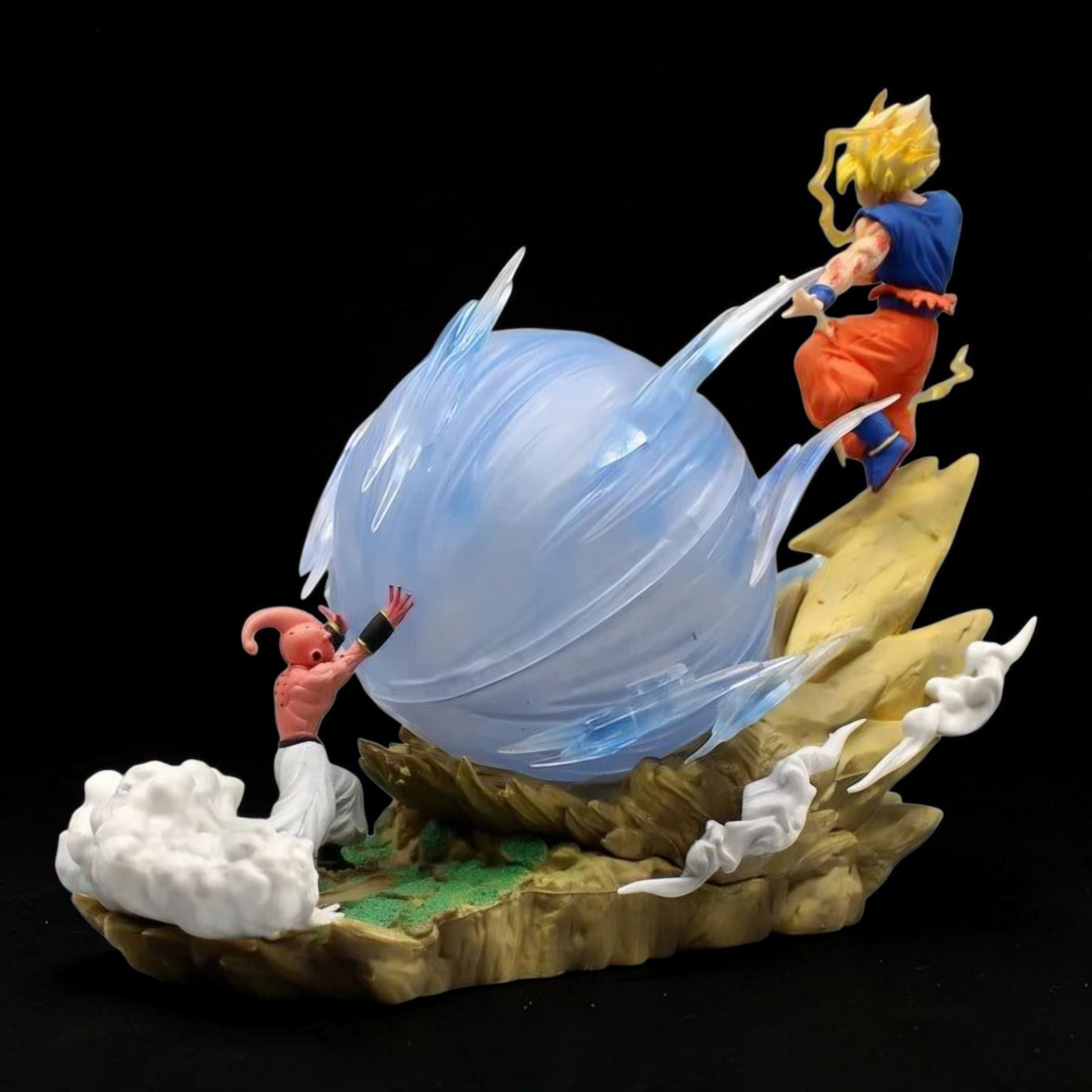 Action figure with a character using a power move on a dark background
