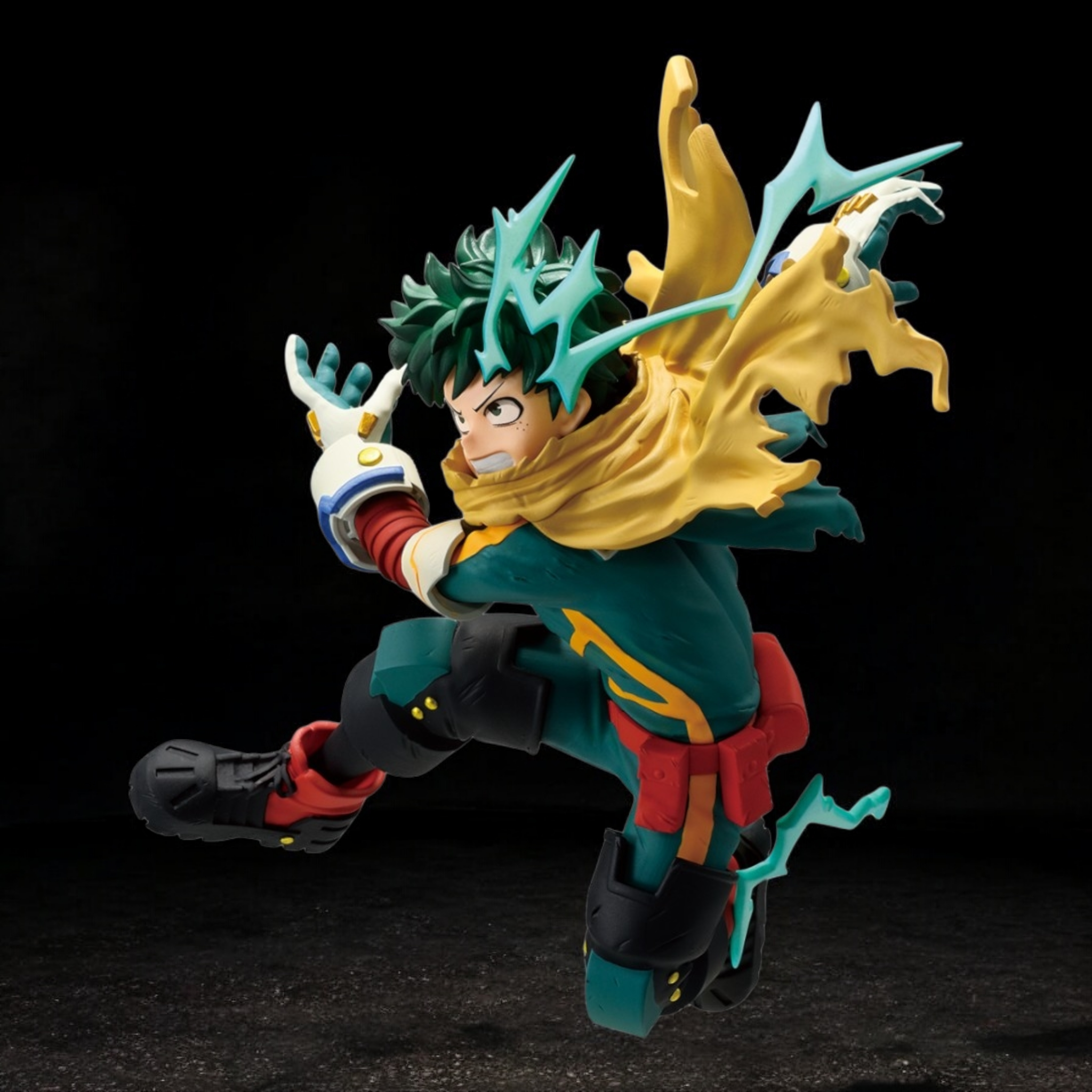 Action figure with dynamic pose on a black background