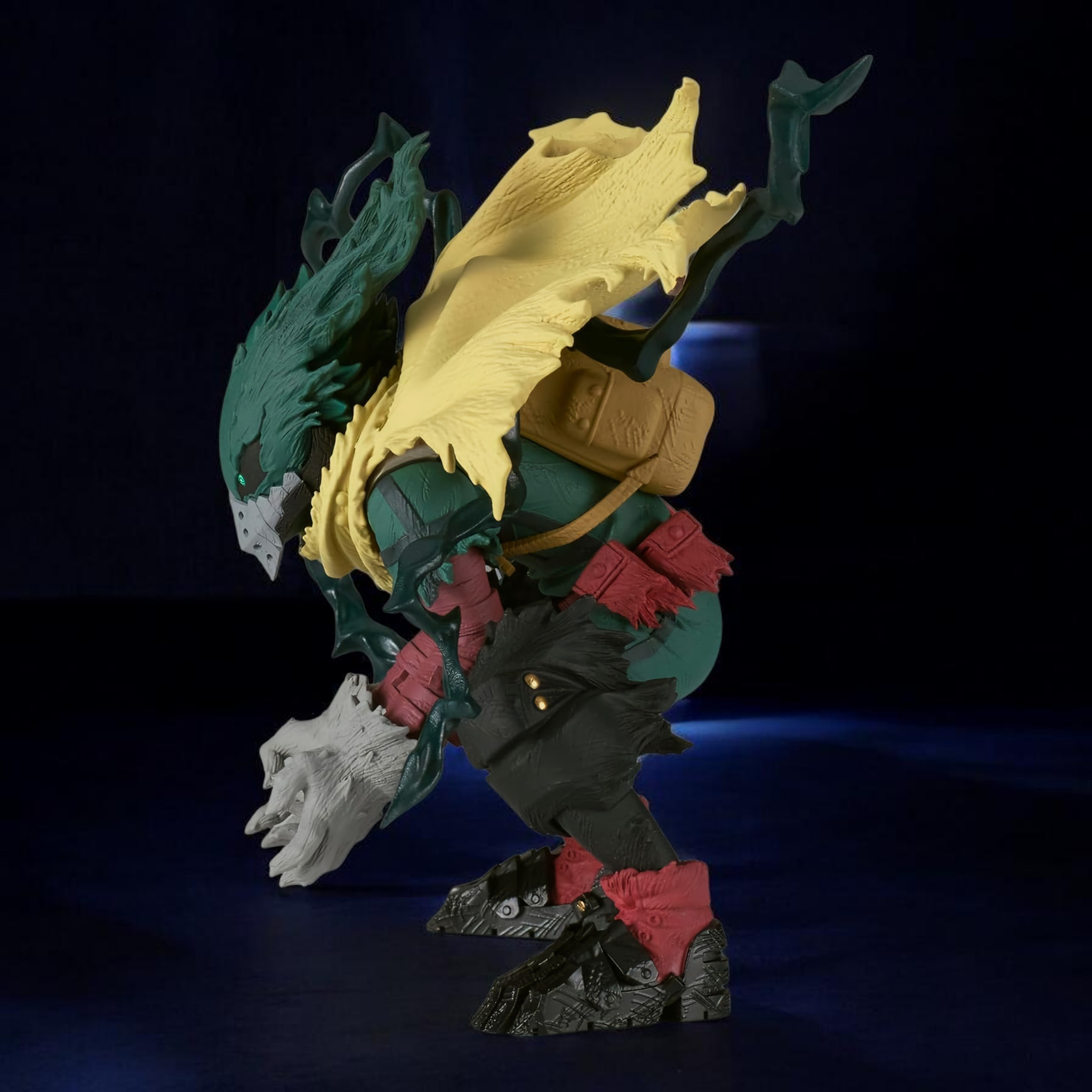 Colorful action figure with a dark background