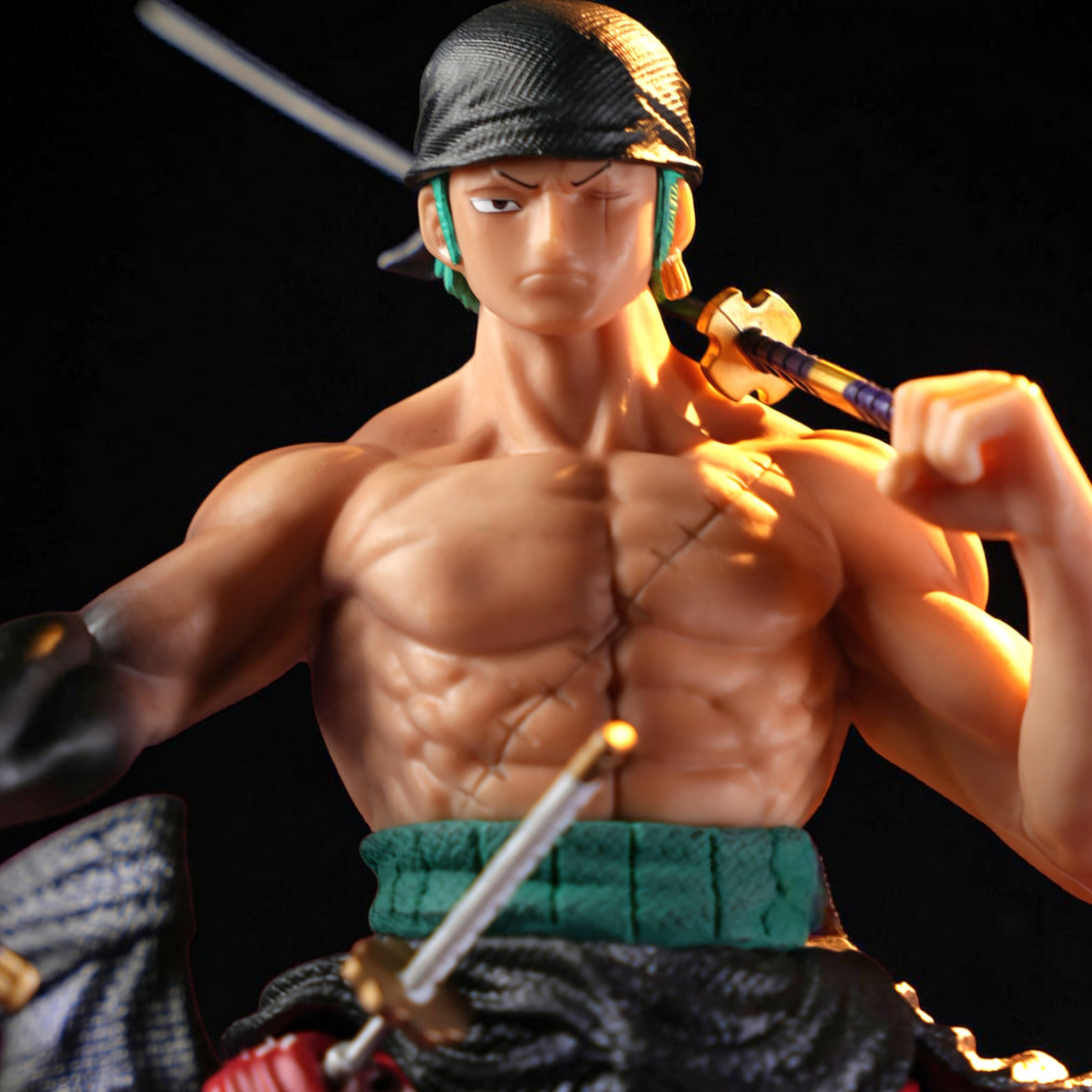 Animated character in a fantasy setting with a sword and glowing weapon, under a full moon.