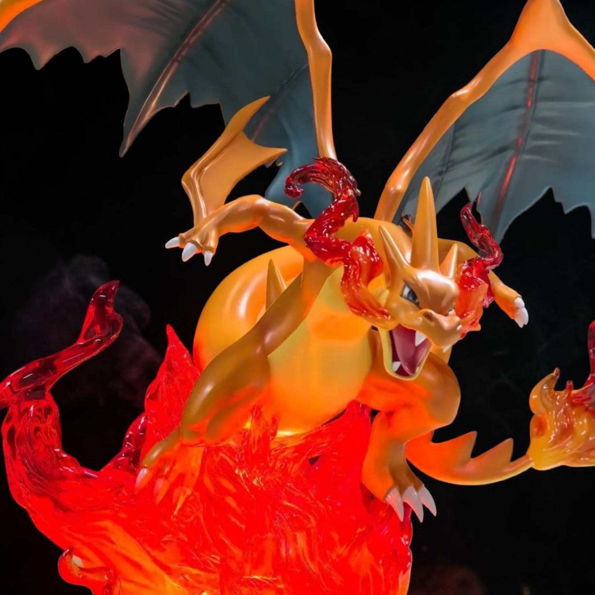 Colorful dragon-like creature with orange, red, and gold colors against a dark background