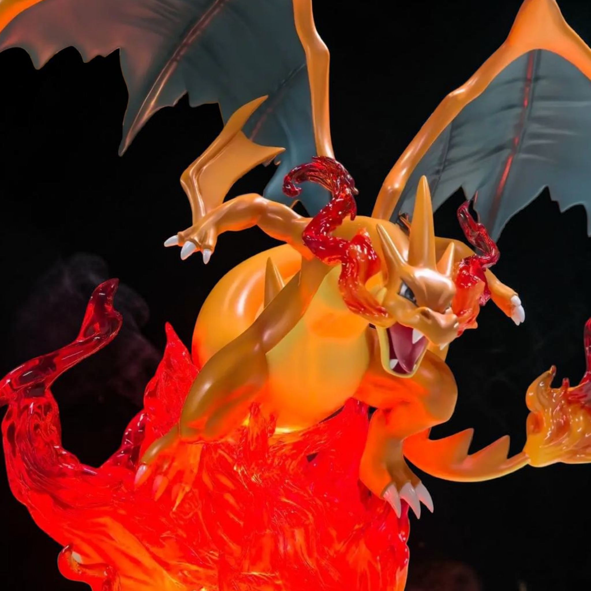 Colorful dragon-like creature with orange, red, and gold colors against a dark background