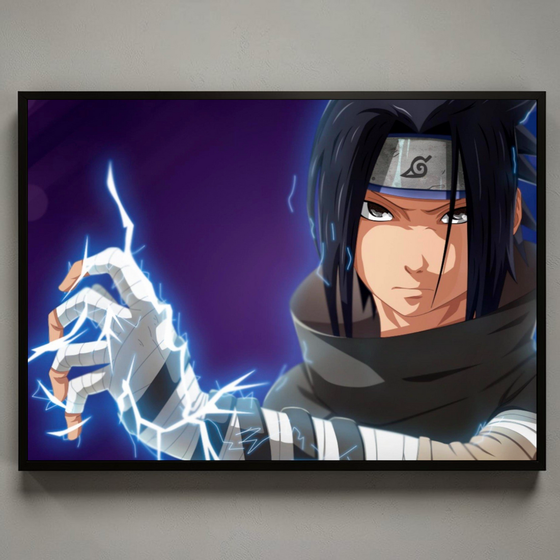 Framed artwork of an anime character with a dark background