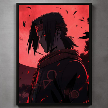 Artistic depiction of a character with a red background