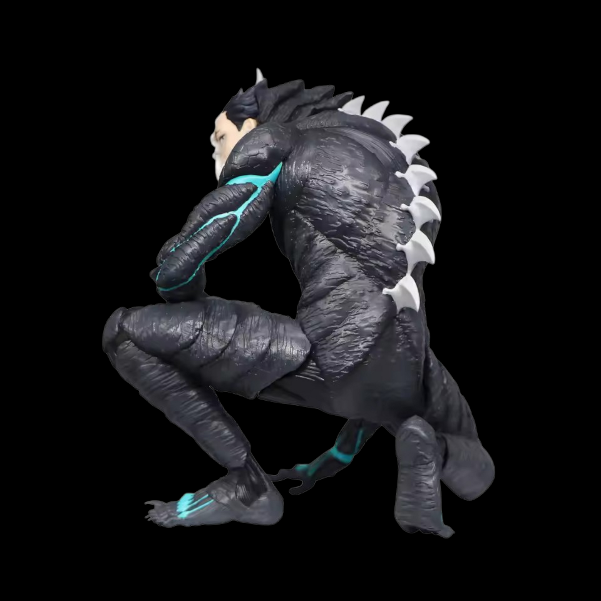 Gray dinosaur-like creature with blue accents on a black background