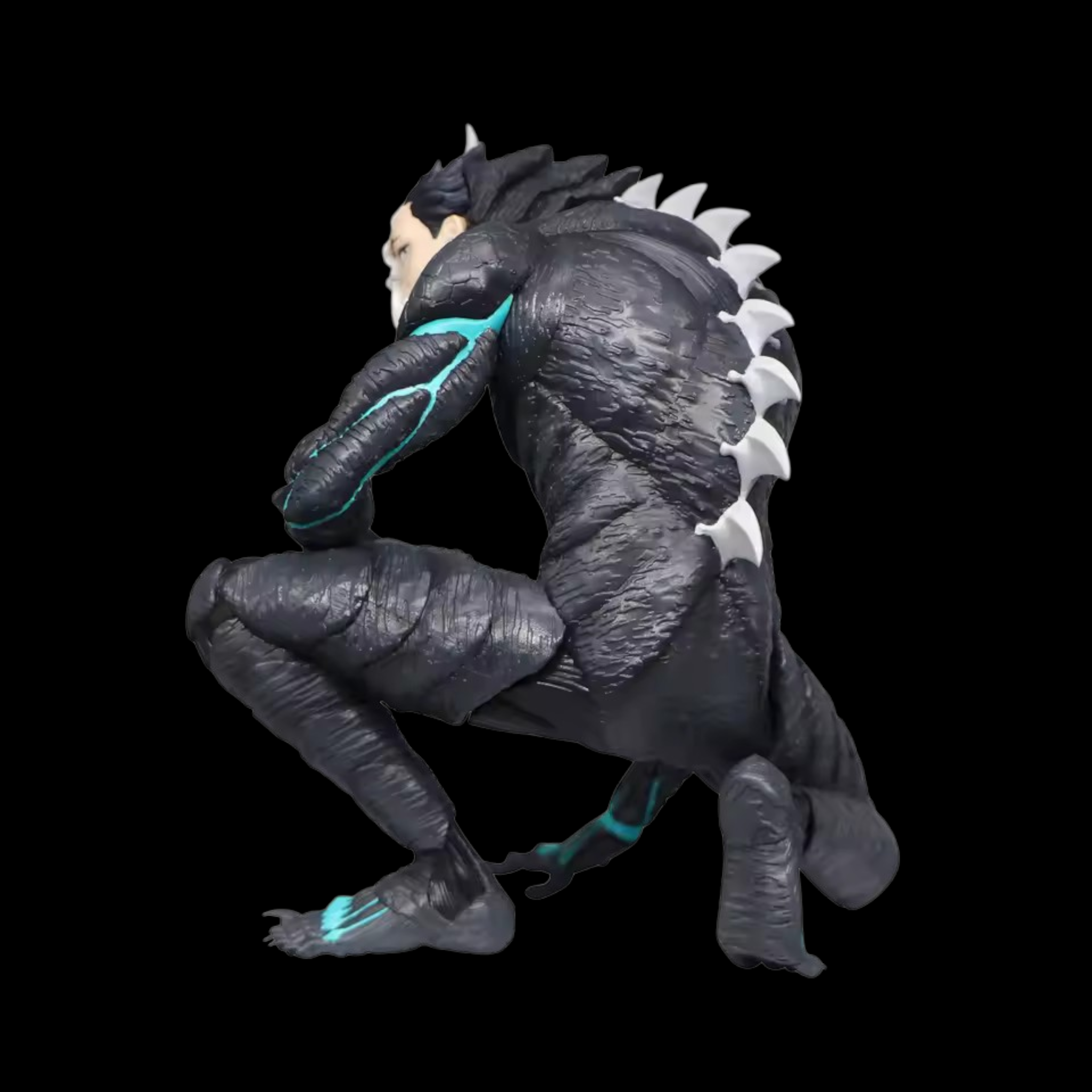 Gray dinosaur-like creature with blue accents on a black background