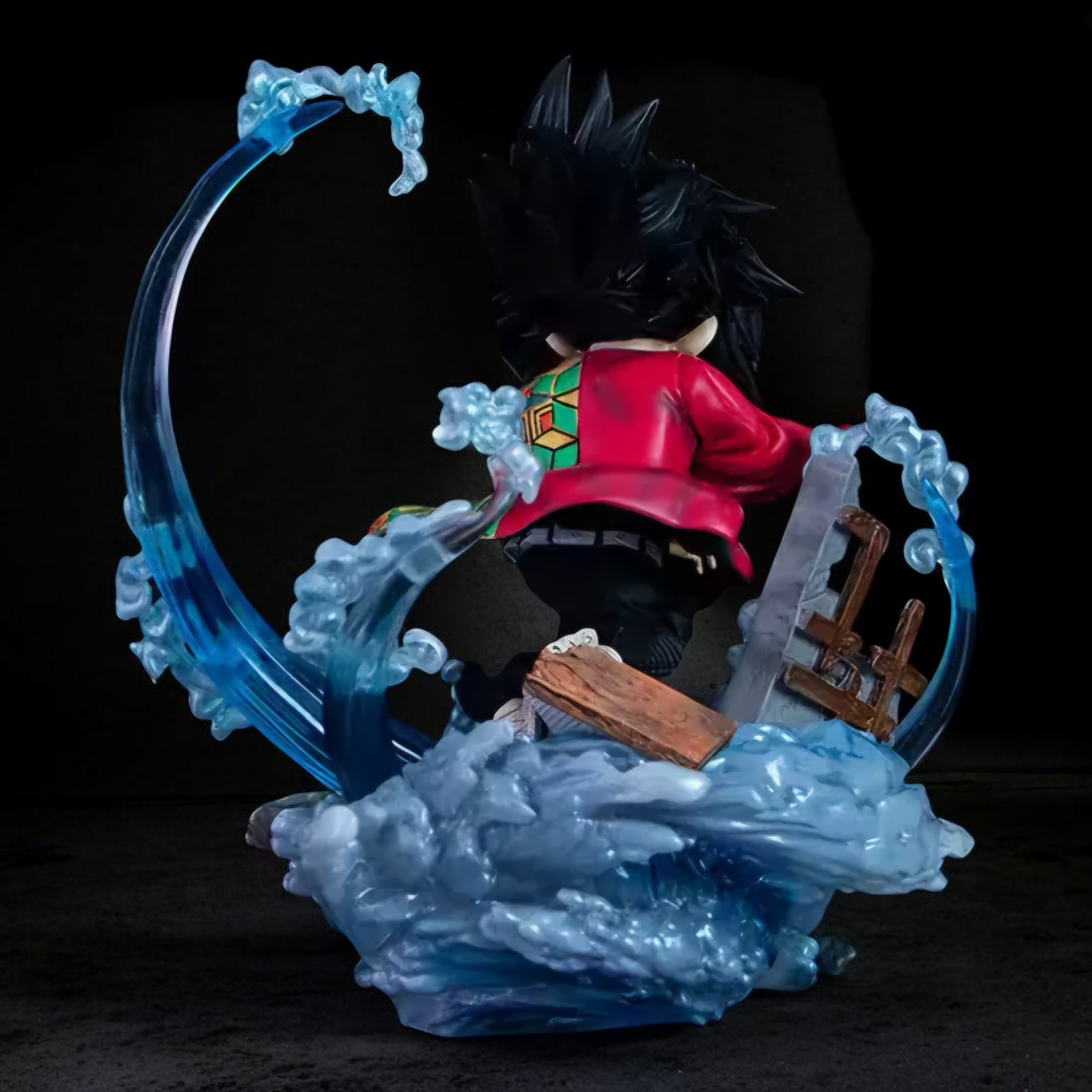 Animated character on a wave with a dark background