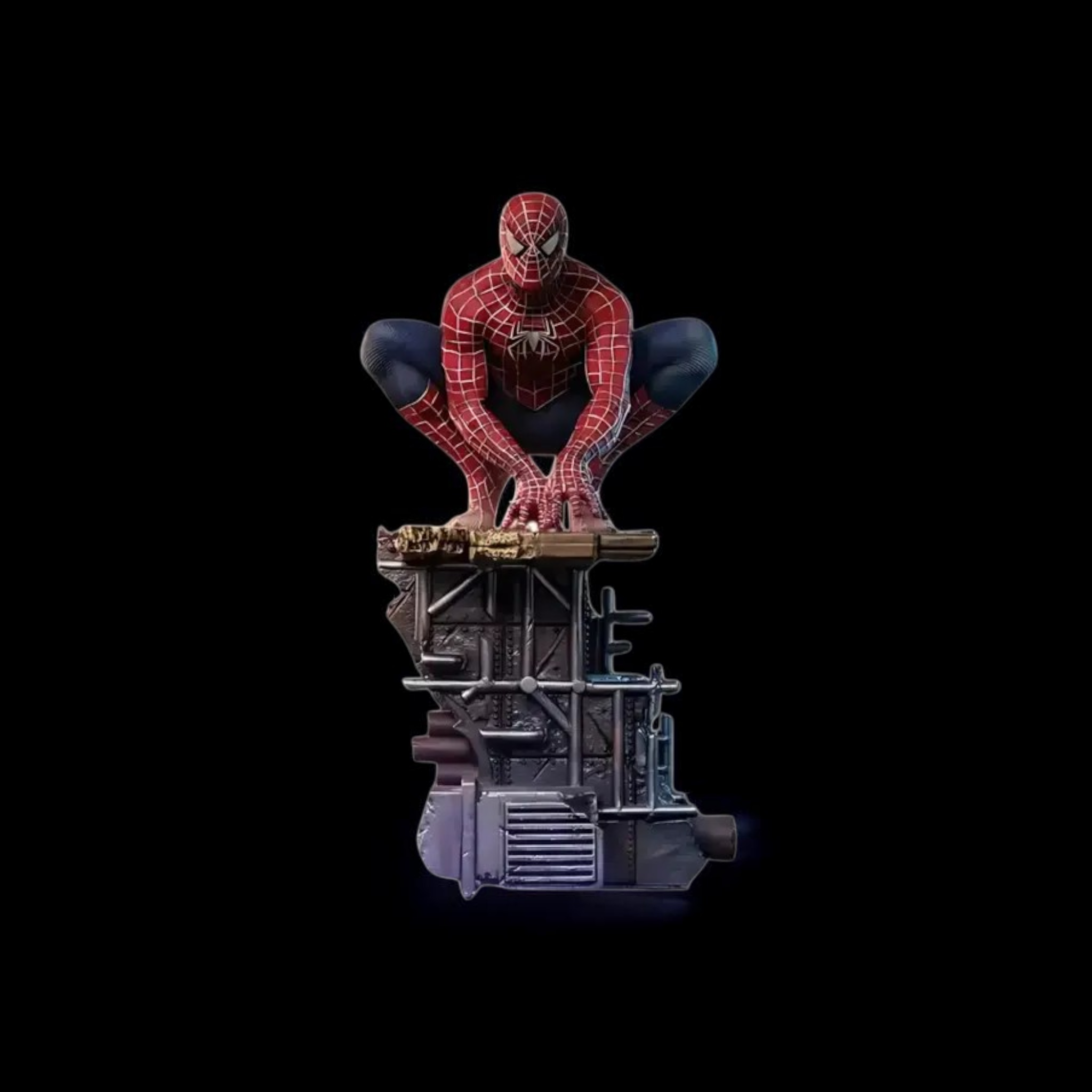 Spider-Man figure on a metallic platform with 'LONE STAR' text against a black background