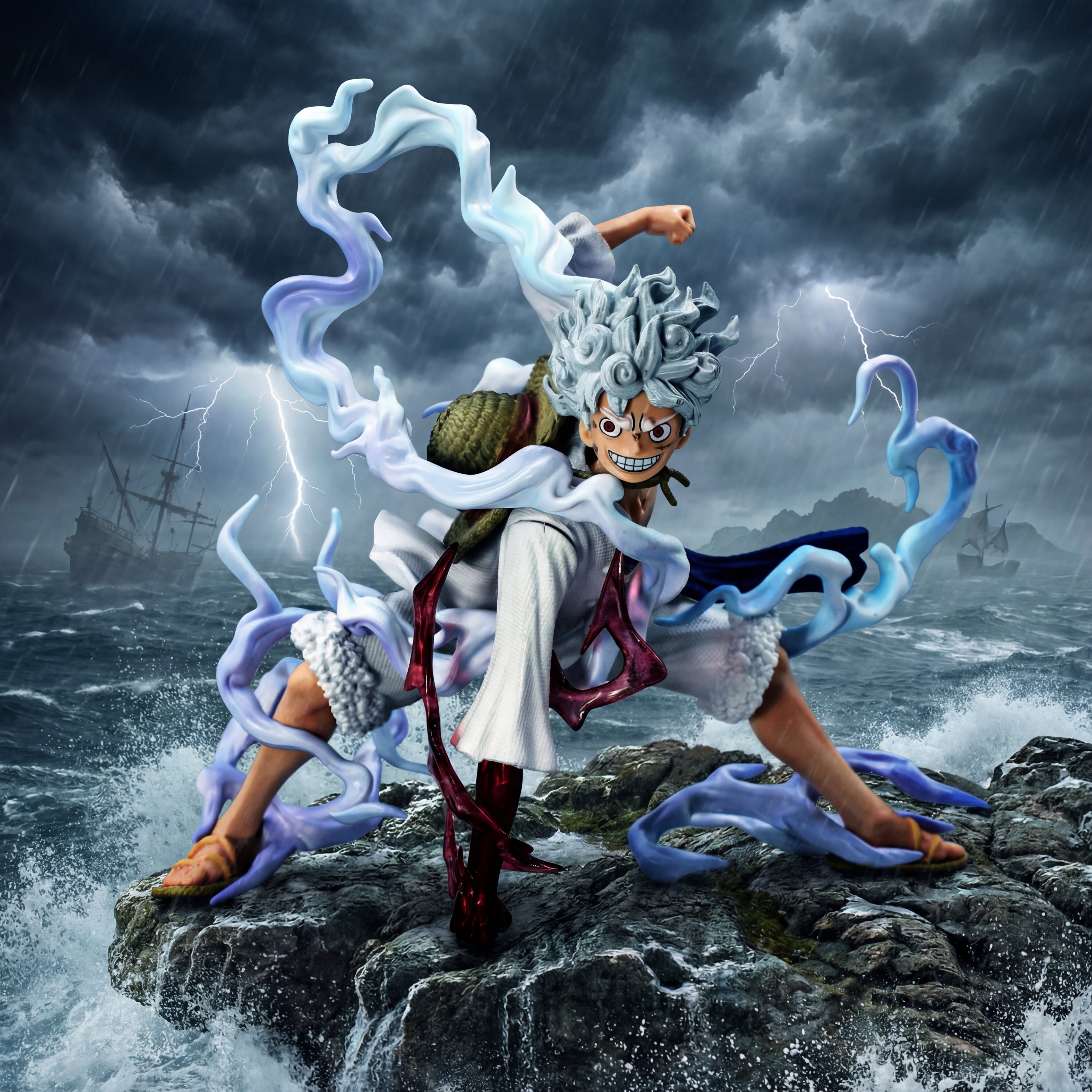 Monkey D. Luffy Gear 5 Lunging Battle Pose Action Figure | One Piece Anime Dynamic Collectible