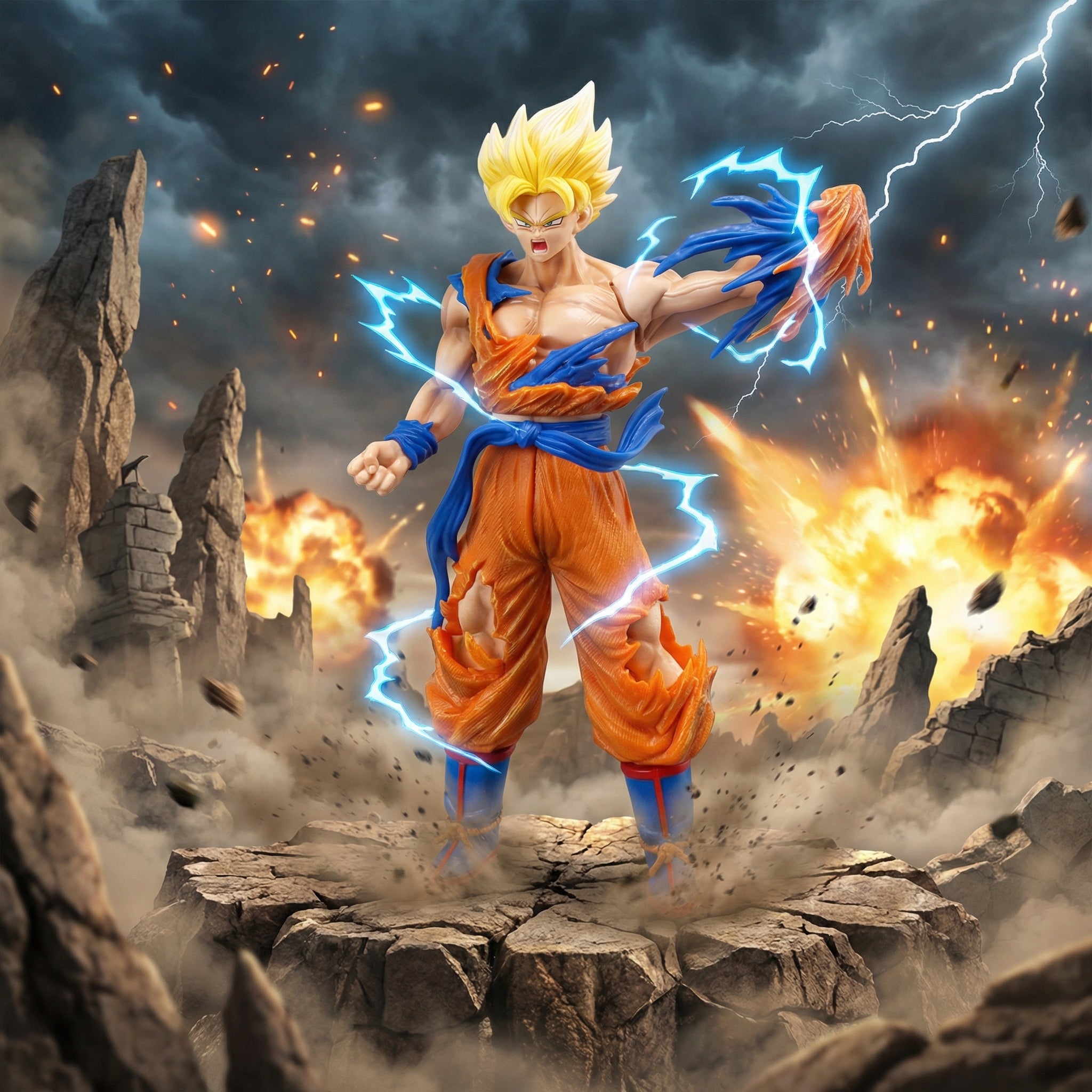 Super Saiyan Goku Action Figure | Dragon Ball Z | Battle-Damaged Power-Up Pose