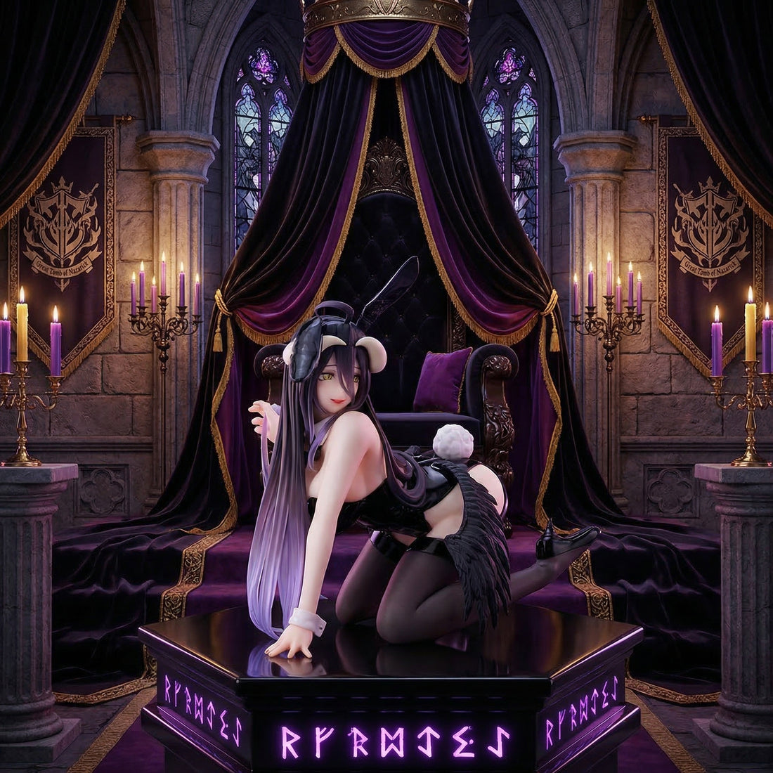 Figure on a throne in a gothic-style room with purple accents and 'Ryse' branding.