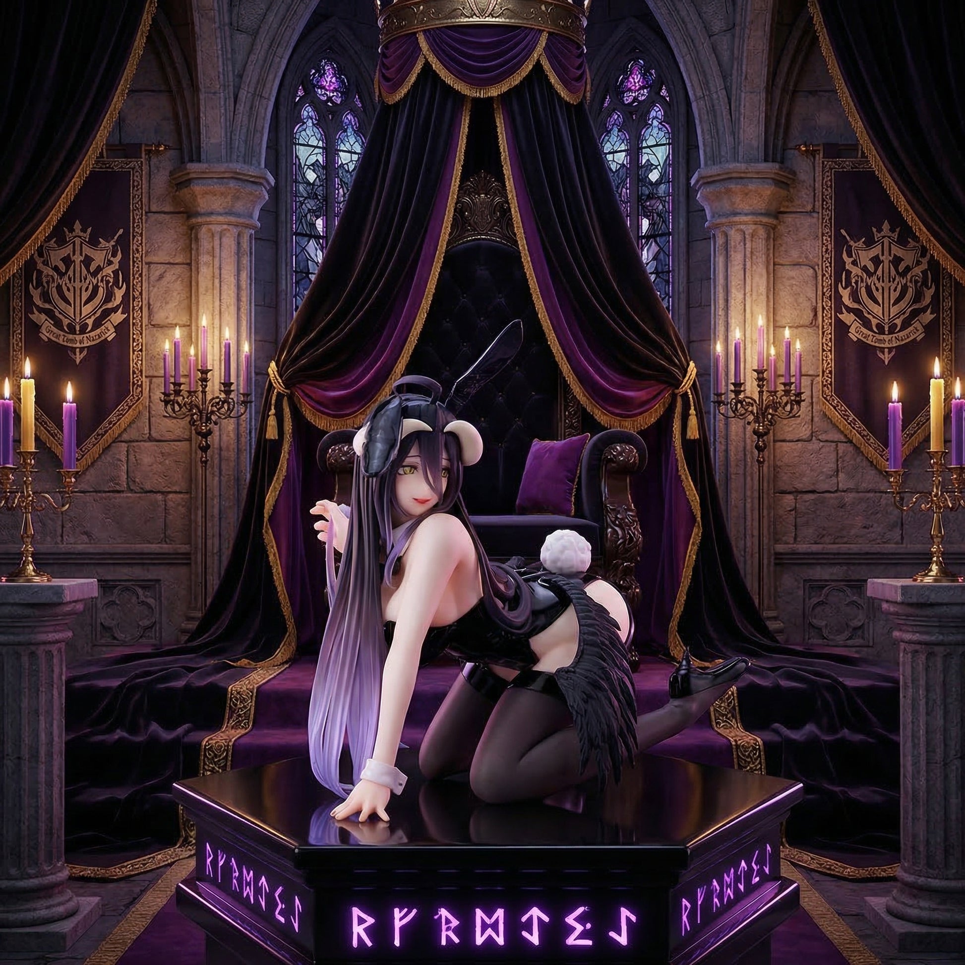 Figure on a throne in a gothic-style room with purple accents and 'Ryse' branding.