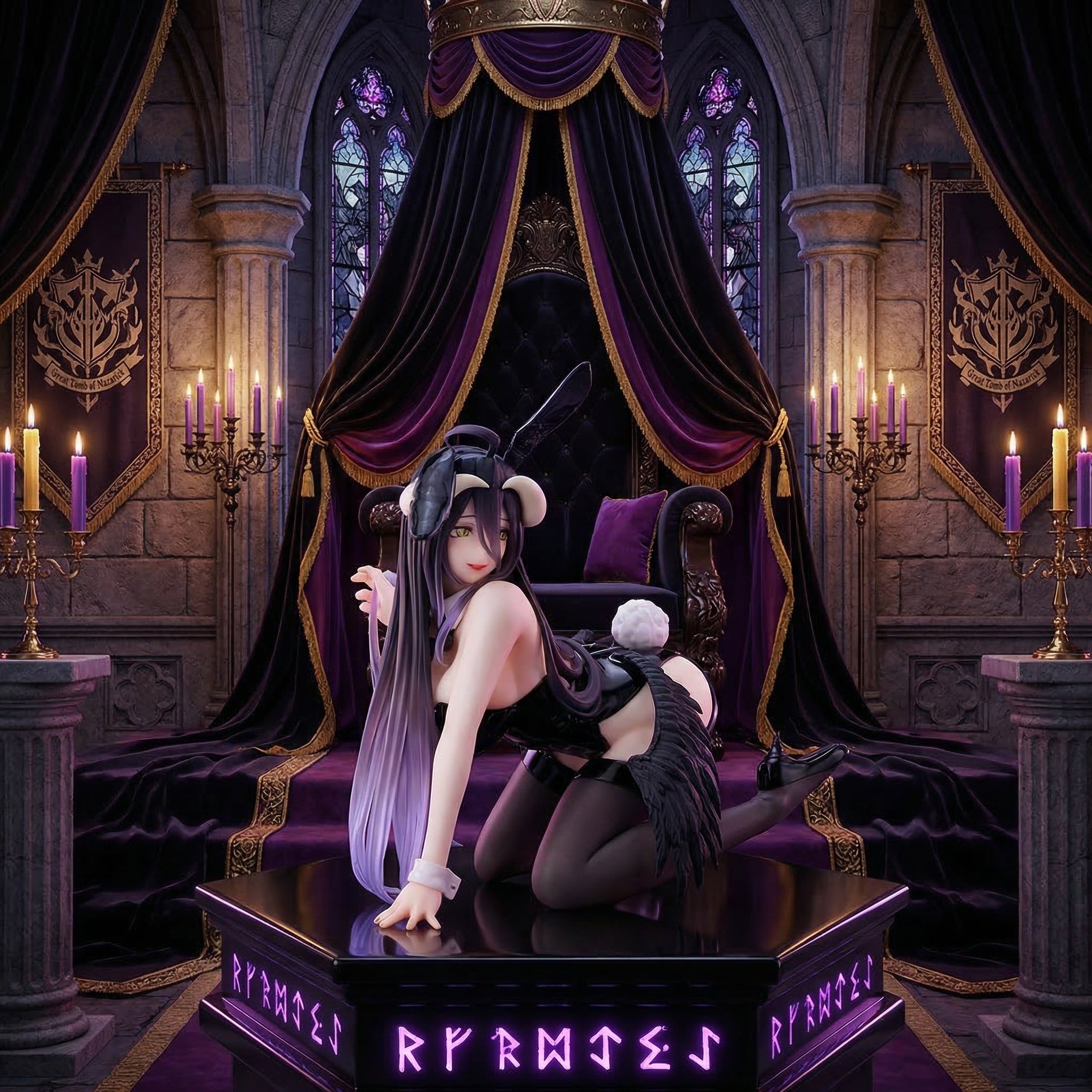 Figure on a throne in a gothic-style room with purple accents and 'Ryse' branding.
