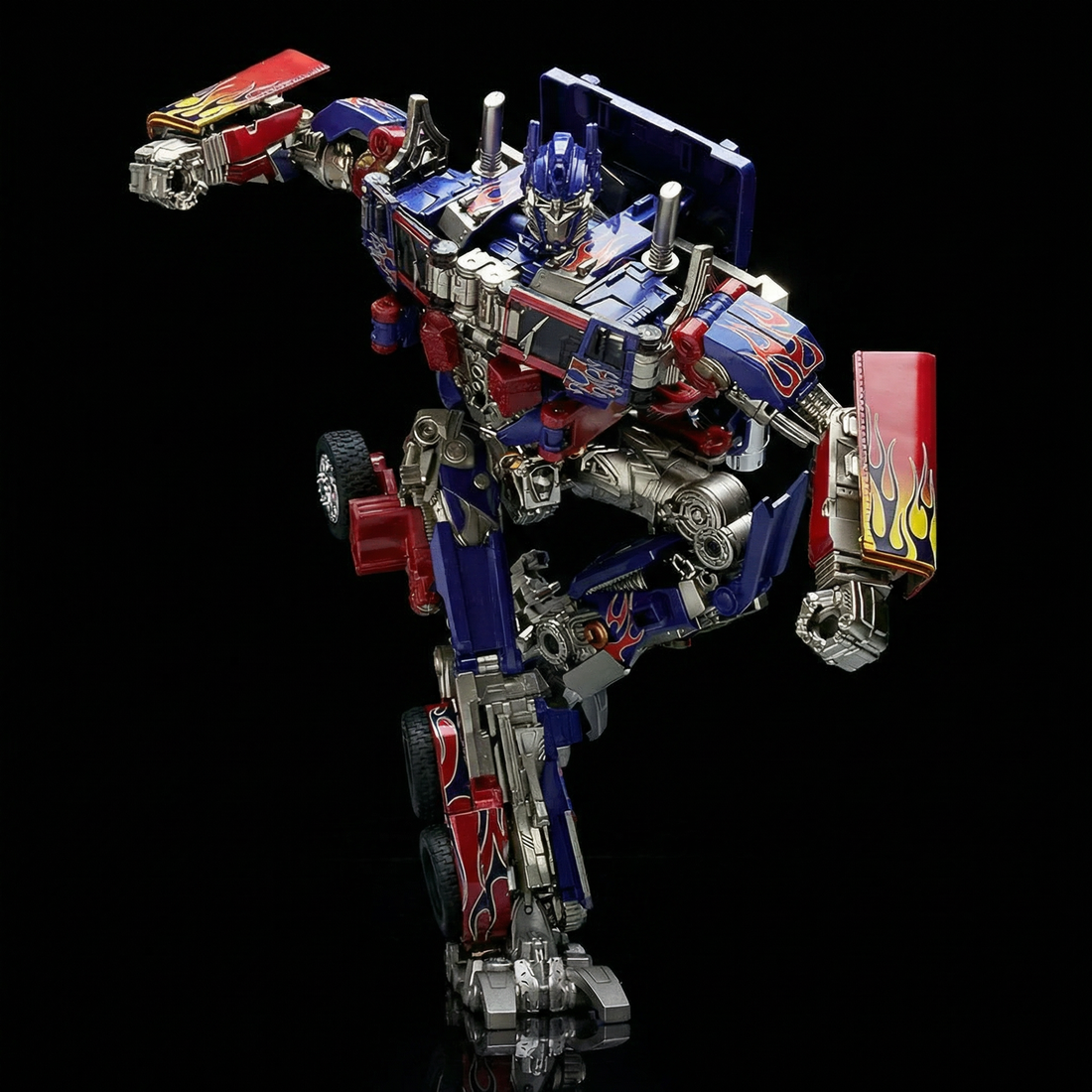 Transformers robot in a dystopian cityscape with a fiery sky