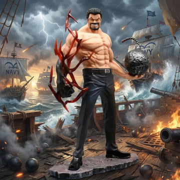 Muscular figure with red tentacles in a chaotic naval battle scene