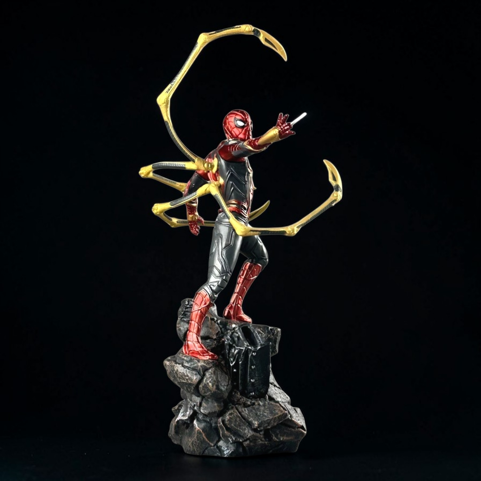 Statue of a superhero with a bow and arrow on a dark background