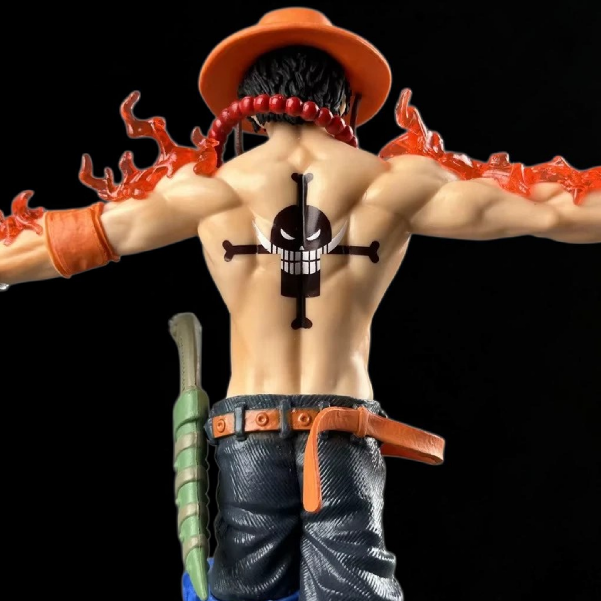 Action figure with a distinctive design on a black background