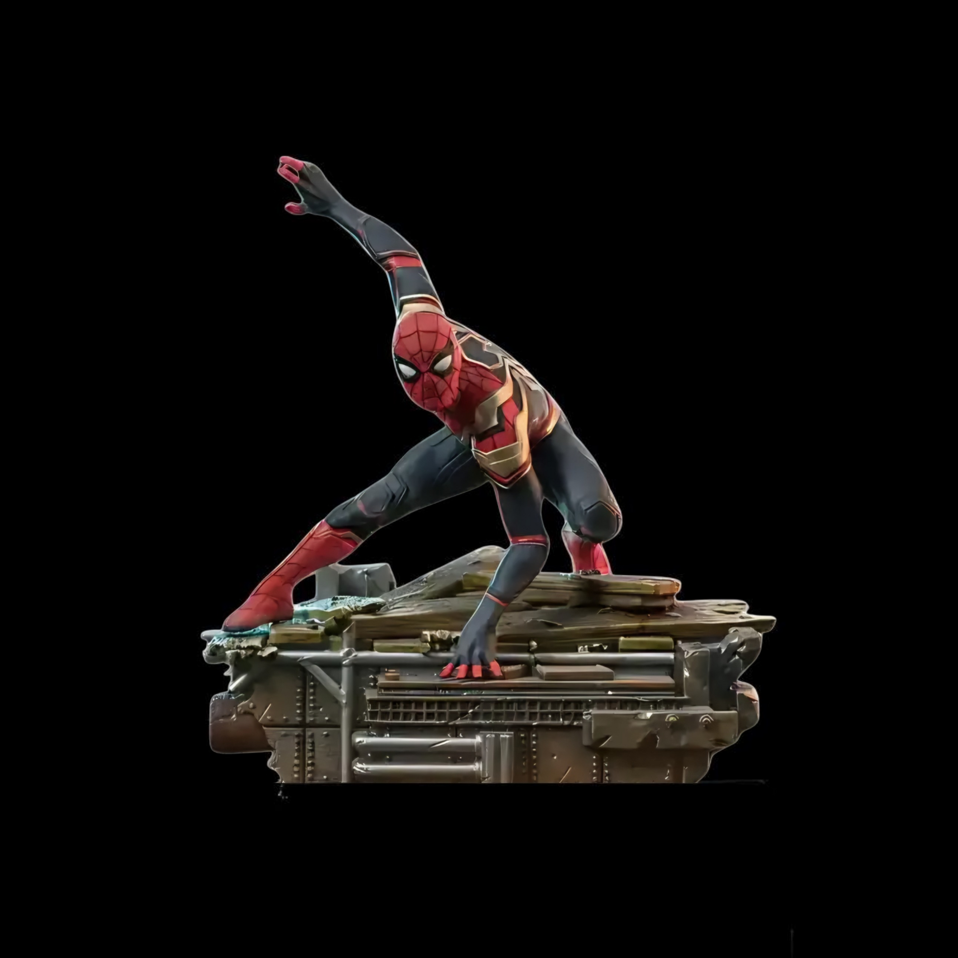 Spider-Man figure on a platform with a black background