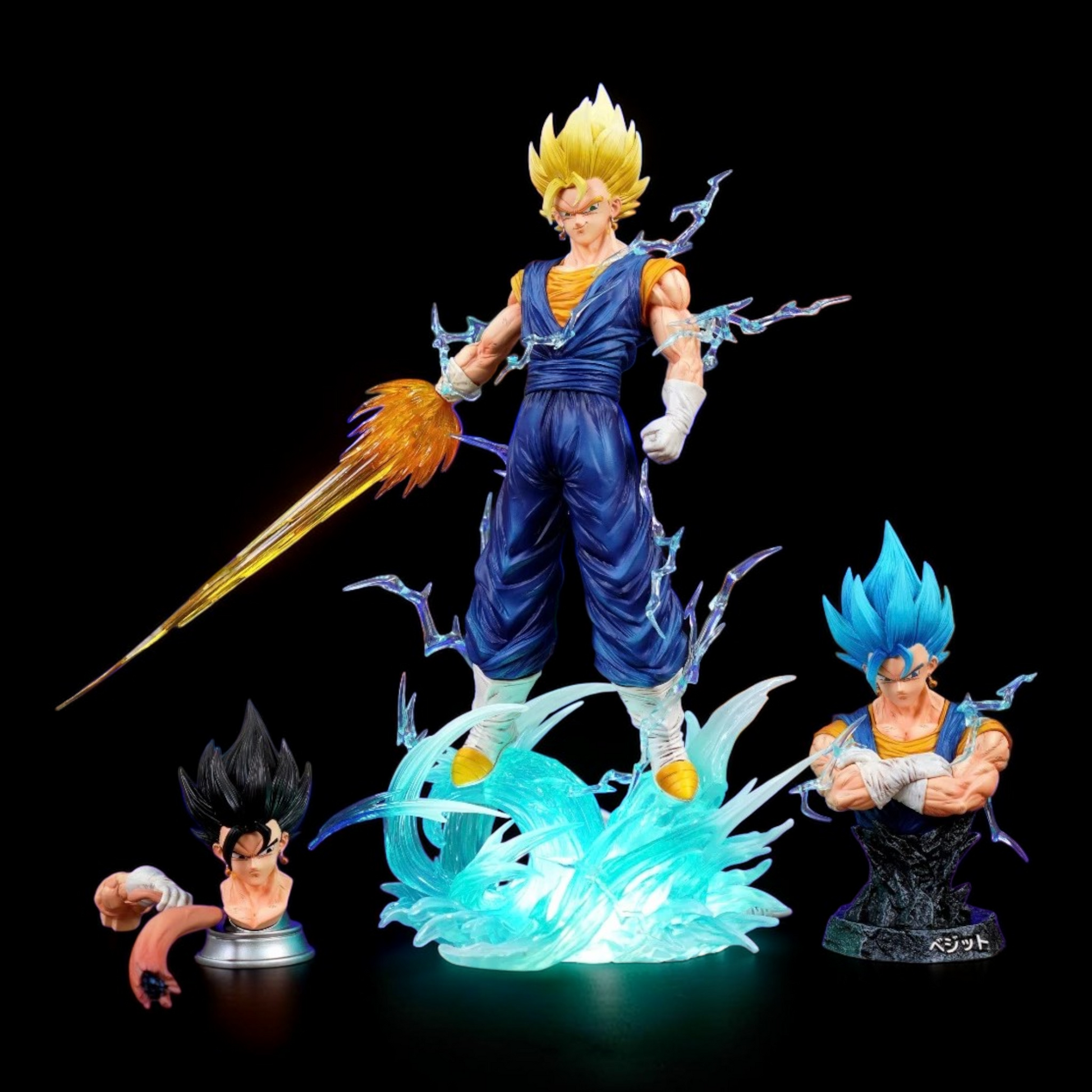 Super Saiyan Goku figure with energy effects on a black background